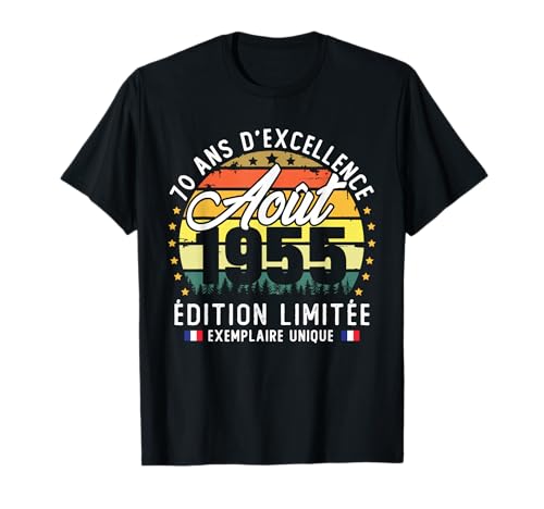 Vintage August 1955 Geburtstagsgeschenk 70 Jahre für Männer T-Shirt von Vintage Cadeau D'anniversaire 70 Ans Né En 1955