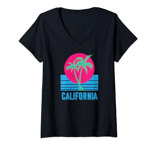 Damen California Beach Island Cali Surf Life Souvenir PrinDesigner T-Shirt mit V-Ausschnitt von Vintage Calif Californian Pride Costume Gift Tee