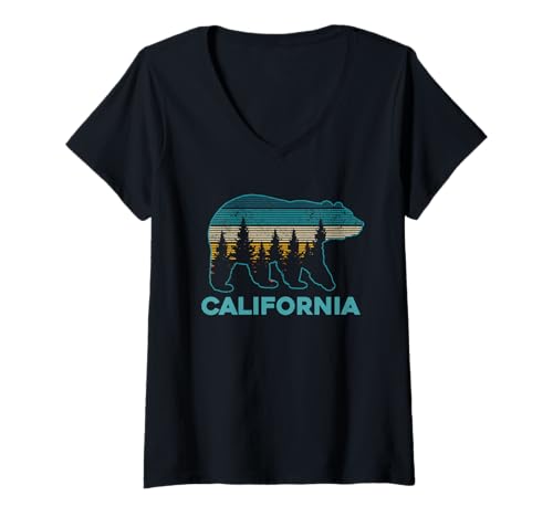 Damen California Bear Vintage Retro Natur Wandern Souvenir T-Shirt mit V-Ausschnitt Damen California Bear Vintage Retro Natur Wandern Souvenir T-Shirt mit V-Ausschnitt von Vintage California Souvenirs & Gifts