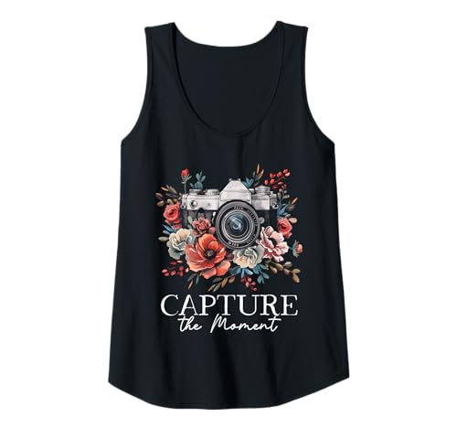 Damen Fotograf Capture The Moment Kamera Blumen Fotografie Tank Top von Vintage Camera & Flowers - Photographer Apparel