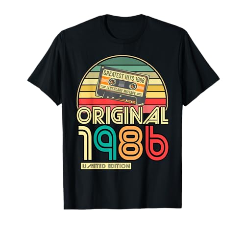 Vintage Cassette Tape 80s Bitrhday Gift ideas Legendär seit 1986 Geburtstag 1986 Retro Original 1986 Party T-Shirt für Damen, Herren und Unisex Erwachsene, Schwarz, S von Vintage Cassette Tape 80s Bitrhday Gift ideas