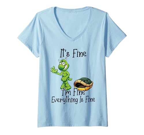 Damen It's fine I'm fine Everything is fine Funny Cute Turtle T-Shirt mit V-Ausschnitt von Vintage Cat Gift Store