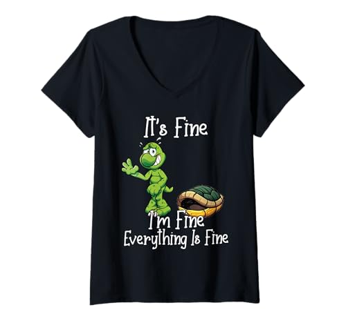Damen It's fine I'm fine Everything is fine Funny Cute Turtle T-Shirt mit V-Ausschnitt Damen It's fine I'm fine Everything is fine Funny Cute Turtle T-Shirt mit V-Ausschnitt von Vintage Cat Gift Store