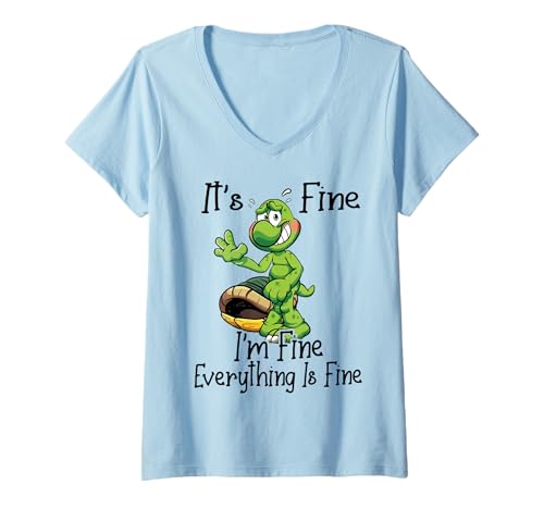 Damen It's fine I'm fine Everything is oky Funny Turtle Great Gift T-Shirt mit V-Ausschnitt von Vintage Cat Gift Store