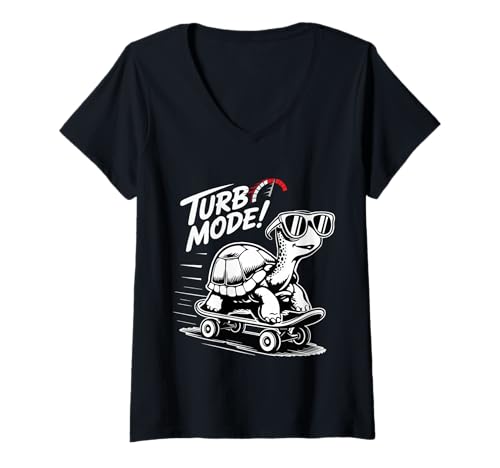 Damen Cool Turtle on Skateboard Funny Turbo Vintage Gift T-Shirt mit V-Ausschnitt Damen Cool Turtle on Skateboard Funny Turbo Vintage Gift T-Shirt mit V-Ausschnitt von Vintage Cat Gift