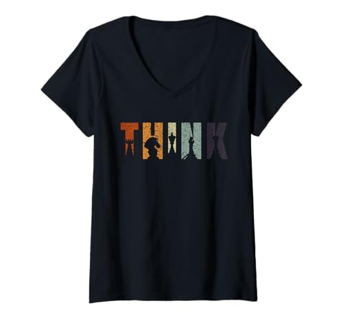 Damen Vintage Think Schachfiguren Design Kunst Schachspieler und Liebhaber T-Shirt mit V-Ausschnitt Damen Vintage Think Schachfiguren Design Kunst Schachspieler und Liebhaber T-Shirt mit V-Ausschnitt von Vintage Chess Design Art for Men Women Kids