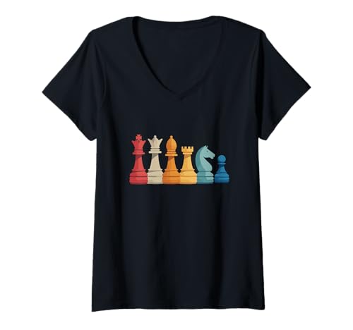 Damen Vintage Schachspieler Retro Design Schachfiguren T-Shirt mit V-Ausschnitt Damen Vintage Schachspieler Retro Design Schachfiguren T-Shirt mit V-Ausschnitt von Vintage Chess Shirt