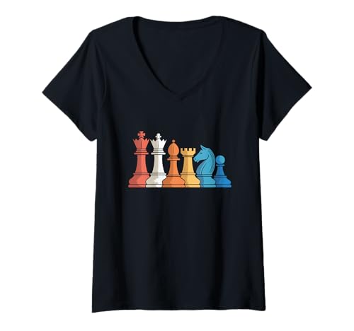 Damen Vintage Schachspieler Retro Design Schachfiguren T-Shirt mit V-Ausschnitt Damen Vintage Schachspieler Retro Design Schachfiguren T-Shirt mit V-Ausschnitt von Vintage Chess Shirt