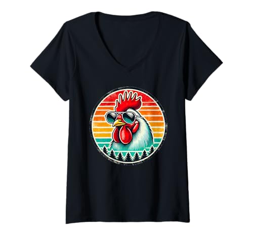 Damen Vintage Chicken Wearing Sunglasses Retro T-Shirt mit V-Ausschnitt Damen Vintage Chicken Wearing Sunglasses Retro T-Shirt mit V-Ausschnitt von Vintage Chicken Wearing Sunglasses Apparel