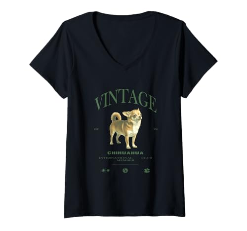 Damen Chihuahua Hund Vintage T-Shirt mit V-Ausschnitt von Vintage Chihuahua Lover Clo.