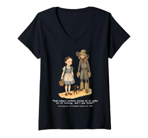 Damen Zauberer von Oz Buch Zitat Vogelscheuche Dorothy Retro Zeichnung T-Shirt mit V-Ausschnitt Damen Zauberer von Oz Buch Zitat Vogelscheuche Dorothy Retro Zeichnung T-Shirt mit V-Ausschnitt von Vintage Childrens Books Retro Childhood 1900s book