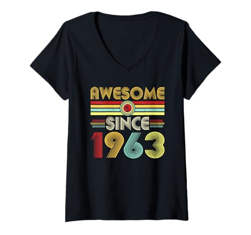 Damen Awesome Since 1963 Classic Year Birth of Birthday Vintage T-Shirt mit V-Ausschnitt von Vintage Classic Birthday Idea Retro Years Store