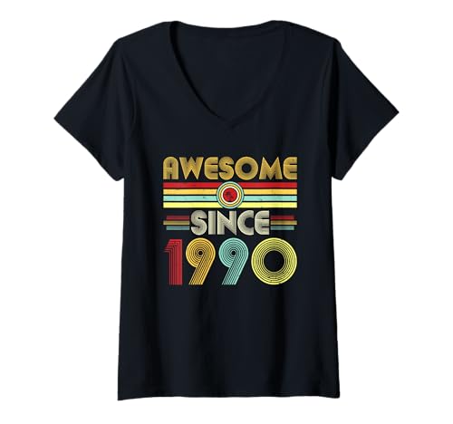 Damen Awesome Since 1990 Classic Year Birth of Birthday Vintage T-Shirt mit V-Ausschnitt von Vintage Classic Birthday Idea Retro Years Store