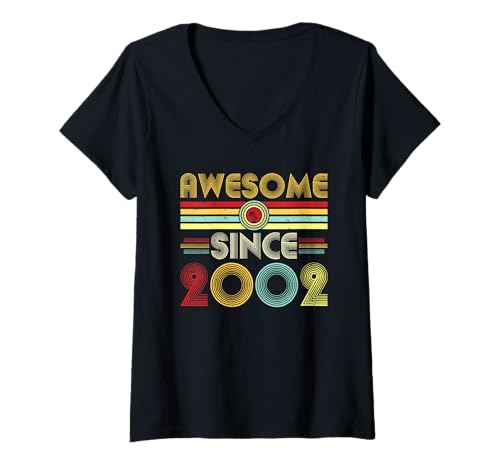 Damen Awesome Since 2002 Classic Year Birth of Birthday Vintage T-Shirt mit V-Ausschnitt von Vintage Classic Birthday Idea Retro Years Store