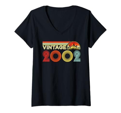 Damen Vintage 2002 Classic Year 2002 Birth of Birthday Vintage T-Shirt mit V-Ausschnitt von Vintage Classic Birthday Idea Retro Years Store