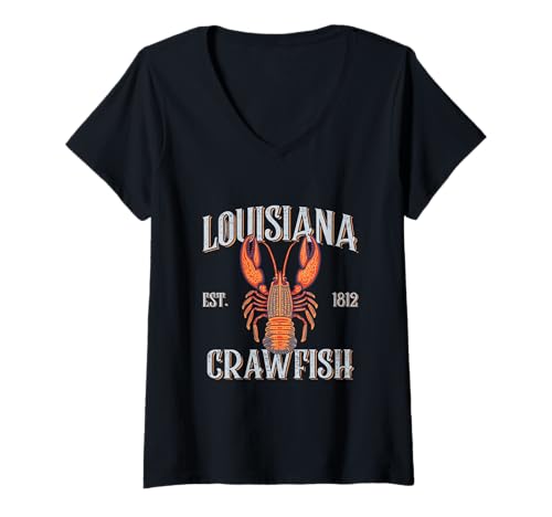 Damen Liebhaber der Vintage-Küche aus Louisiana Crawfish Cajun Hummer T-Shirt mit V-Ausschnitt von Vintage Clothing Store