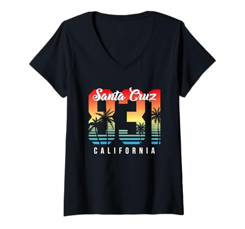 Damen Santa Cruz California 831 Summer Vibes Retro 1980er Aesthetic T-Shirt mit V-Ausschnitt von Vintage Clothing Store