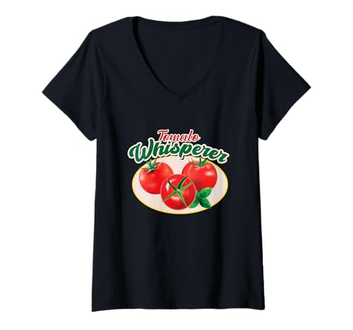 Damen Tomato Whisperer Vegans Fruitarian Farmer Vintage-Retro T-Shirt mit V-Ausschnitt von Vintage Clothing Store