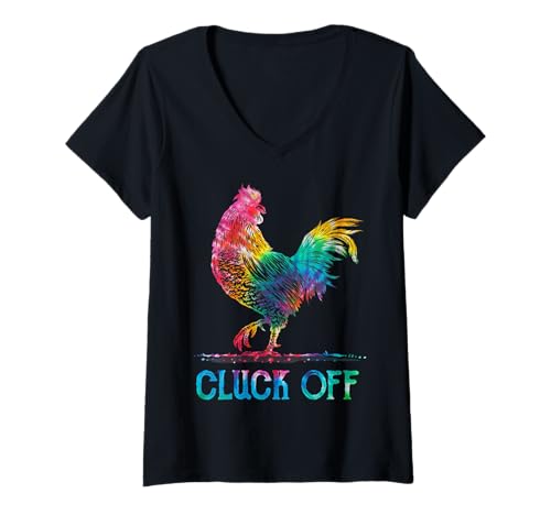 Damen Cluck Off Hahn-Batikfarbe im Vintage-Stil mit Hühnchenmotiv T-Shirt mit V-Ausschnitt Damen Cluck Off Hahn-Batikfarbe im Vintage-Stil mit Hühnchenmotiv T-Shirt mit V-Ausschnitt von Vintage Cluck Off Rooster Chicken Tie Dye