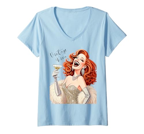 Damen Vintage-Diven T-Shirt mit V-Ausschnitt Damen Vintage-Diven T-Shirt mit V-Ausschnitt von Vintage Collection