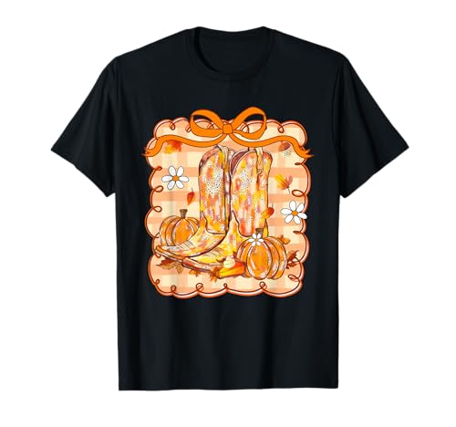 Stiefel auf dem Boden Kürbis Herbst Halloween für Kinder Jungen T-Shirt von Vintage Coquette Boots Floral For Men Women Girls