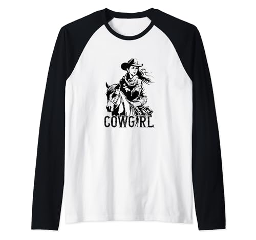 Selbstbewusstes Cowgirl Reitpferd Mädchen Frauen Retro Raglan von Vintage Country Western Rodeo Cowgirl Silhouette