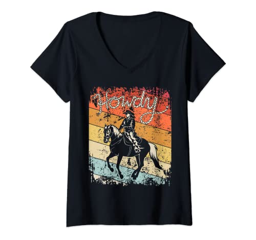 Damen Howdy Vintage Cowgirl Reitpferd Rodeo Western Country T-Shirt mit V-Ausschnitt Damen Howdy Vintage Cowgirl Reitpferd Rodeo Western Country T-Shirt mit V-Ausschnitt von Vintage Cowboy By SamBro