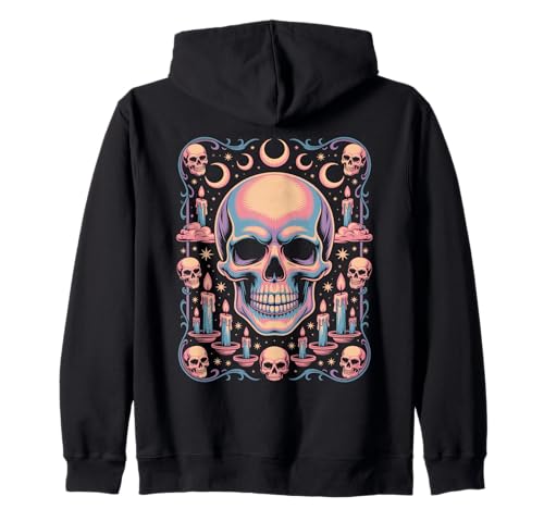 Mystische Mondphasen Witchy Totenkopf Kerze Goth Okkulte Kapuzenjacke von Vintage Creepy Skull Kerze Mondphase Witchcraft