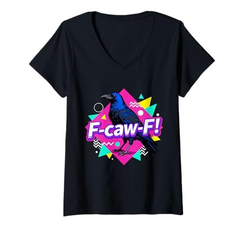 Damen F-caw-F Krähe Retro Vintage Rabe Erwachsene Humor T-Shirt mit V-Ausschnitt von Vintage Crow F-caw-F Niche
