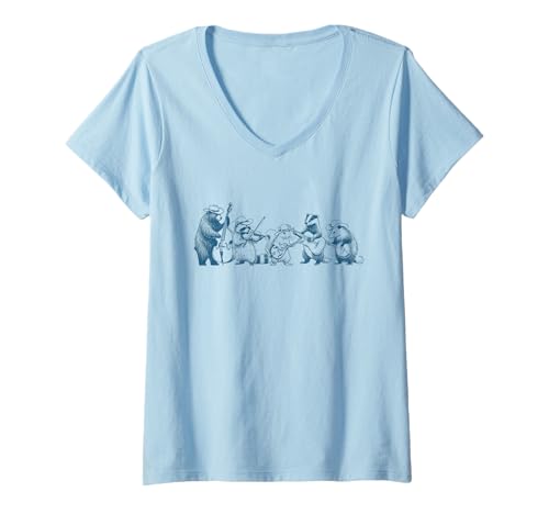 Damen Lustige Waldtiere Spielinstrumente Vintage Cute Animal T-Shirt mit V-Ausschnitt Damen Lustige Waldtiere Spielinstrumente Vintage Cute Animal T-Shirt mit V-Ausschnitt von Vintage Cute Animal Band Graphic for Music Lover