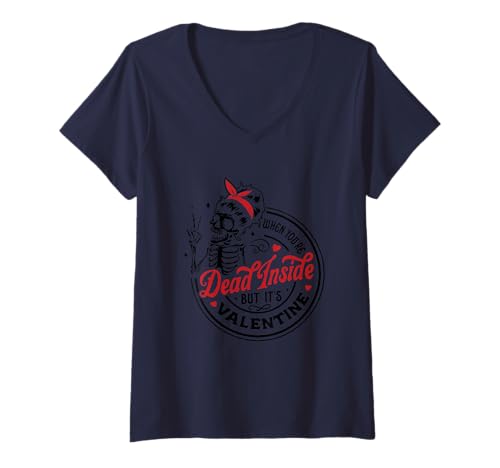 Damen Grafisches Statement von Dead Inside im Retro-Stil T-Shirt mit V-Ausschnitt von Vintage Dark Humor Graphic Statement