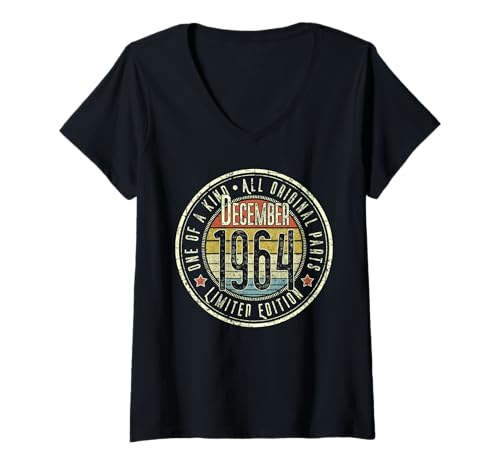 Damen 61. Geburtstag Vintage Dezember 1964 Retro Limited Edition T-Shirt mit V-Ausschnitt Damen 61. Geburtstag Vintage Dezember 1964 Retro Limited Edition T-Shirt mit V-Ausschnitt von Vintage December 1964 61st Birthday Apparel