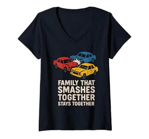 Damen Demolition Derby Fan Pit Crew Crash Driver Fair Identity T-Shirt mit V-Ausschnitt von Vintage Derby Badge Mom Demo Crew Humor Merch