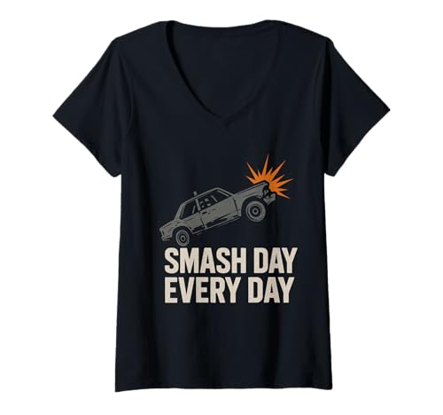 Damen Demolition Derby Fan Pit Crew Crash Driver Fair Identity T-Shirt mit V-Ausschnitt von Vintage Derby Badge Mom Demo Crew Humor Merch