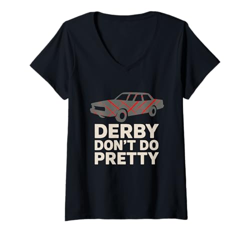 Damen Demolition Derby Fan Pit Crew Crash Driver Fair Identity T-Shirt mit V-Ausschnitt von Vintage Derby Badge Mom Demo Crew Humor Merch