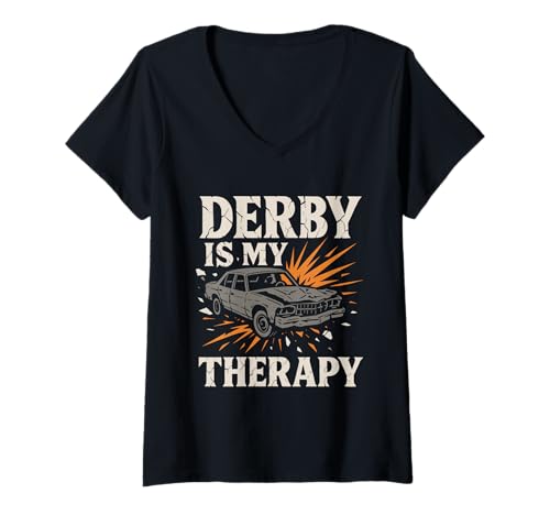 Damen Demolition Derby Fan Pit Crew Crash Driver Fair Identity T-Shirt mit V-Ausschnitt von Vintage Derby Badge Mom Demo Crew Humor Merch