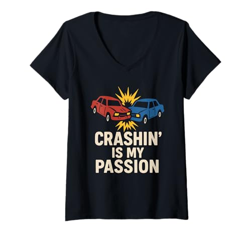 Damen Demolition Derby Fan Pit Crew Crash Driver Fair Identity T-Shirt mit V-Ausschnitt von Vintage Derby Badge Mom Demo Crew Humor Merch