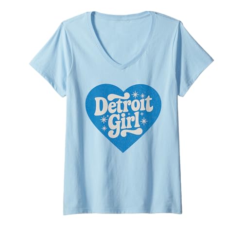 Damen Retro Detroit Mädchen Herz Cute Detroit Girl T-Shirt mit V-Ausschnitt von Vintage Detroit Hometown Pride