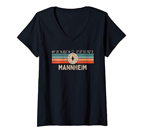 Damen Vintage Mannheim Kompass Retro Heimatstadt T-Shirt mit V-Ausschnitt Damen Vintage Mannheim Kompass Retro Heimatstadt T-Shirt mit V-Ausschnitt von Vintage Deutsche Städte Outfits
