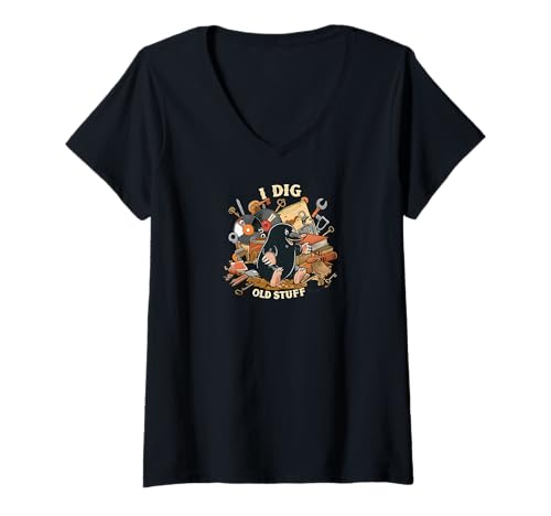 Damen I Dig Old Stuff Funny Mole Vintage Collector Design T-Shirt mit V-Ausschnitt von Vintage Diggers & Antique Collectors Apparel