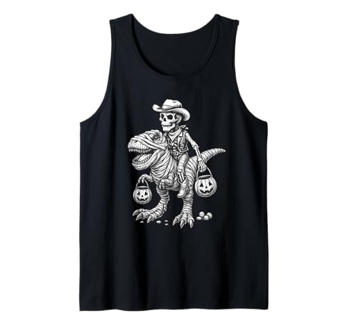 Cowboy Skelett Reiten Mama Dinosaurier T-Rex Halloween Gothic Tank Top von Vintage Dino Spooky Season Costume Western Lovers