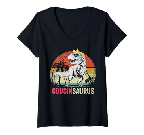Damen Cousinsaurus Dinosaurier Cousin Saurus T Rex T-Shirt mit V-Ausschnitt Damen Cousinsaurus Dinosaurier Cousin Saurus T Rex T-Shirt mit V-Ausschnitt von Vintage Dinosaur Cousin Saurus T Rex