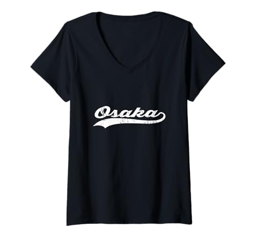 Damen Osaka Japan Vintage Kursiv Stadt Name Urlaub Modus T-Shirt mit V-Ausschnitt Damen Osaka Japan Vintage Kursiv Stadt Name Urlaub Modus T-Shirt mit V-Ausschnitt von Vintage Distressed City Name Travel Sports Style