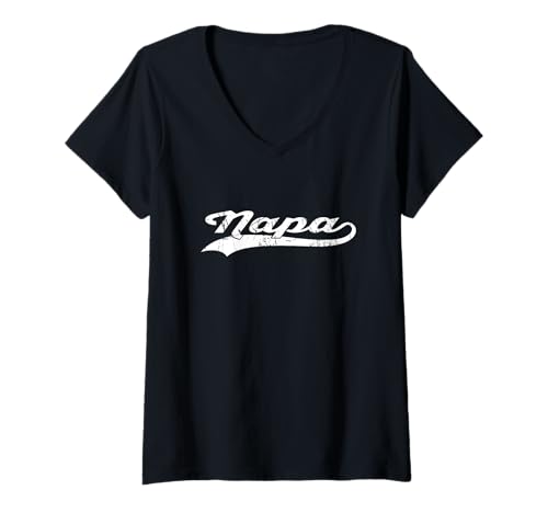 Damen Napa California, im Vintage-Stil, kursiv, US-amerikanischer Stadtname, Retro Sports T-Shirt mit V-Ausschnitt von Vintage Distressed USA City Name Sports Style