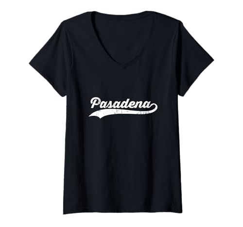 Damen Pasadena California oder Texas Vintage Cursive US City Retro T-Shirt mit V-Ausschnitt von Vintage Distressed USA City Name Sports Style