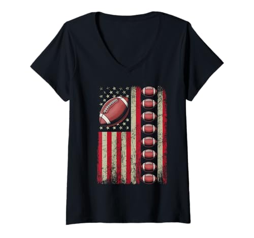 Damen Patriotische amerikanische Fußballflagge T-Shirt mit V-Ausschnitt Damen Patriotische amerikanische Fußballflagge T-Shirt mit V-Ausschnitt von Vintage Distressed USA Soccer Fan