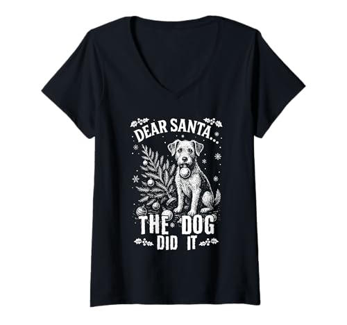 Damen Lieber Weihnachtsmann, der Hund hat es gemacht, freche Weihnachten T-Shirt mit V-Ausschnitt Damen Lieber Weihnachtsmann, der Hund hat es gemacht, freche Weihnachten T-Shirt mit V-Ausschnitt von Vintage Dog Christmas Funny XMAS Pet Humor