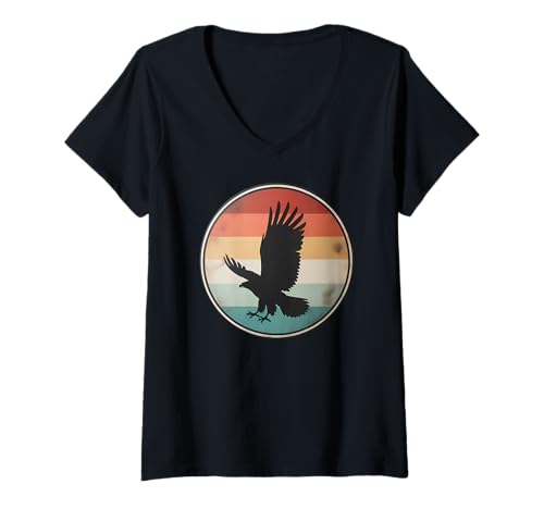 Damen Retro Adler Silhouette Vintage Vogel Sonnenuntergang Adler T-Shirt mit V-Ausschnitt von Vintage Eagle Retro Sunset Gifts and Style