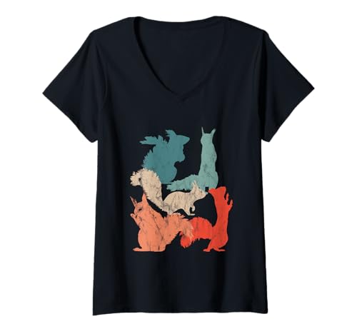 Damen Vintage Eichhörnchen T-Shirt mit V-Ausschnitt von Vintage Eichhörnchen Geschenk