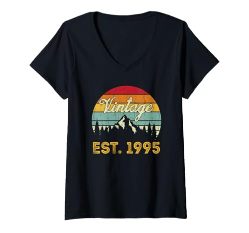 Damen Vintage Est 1995 Retro Birthday Year 1995 Men Women Vintage T-Shirt mit V-Ausschnitt von Vintage Est 1995 Birthday Years Classic Idea Store
